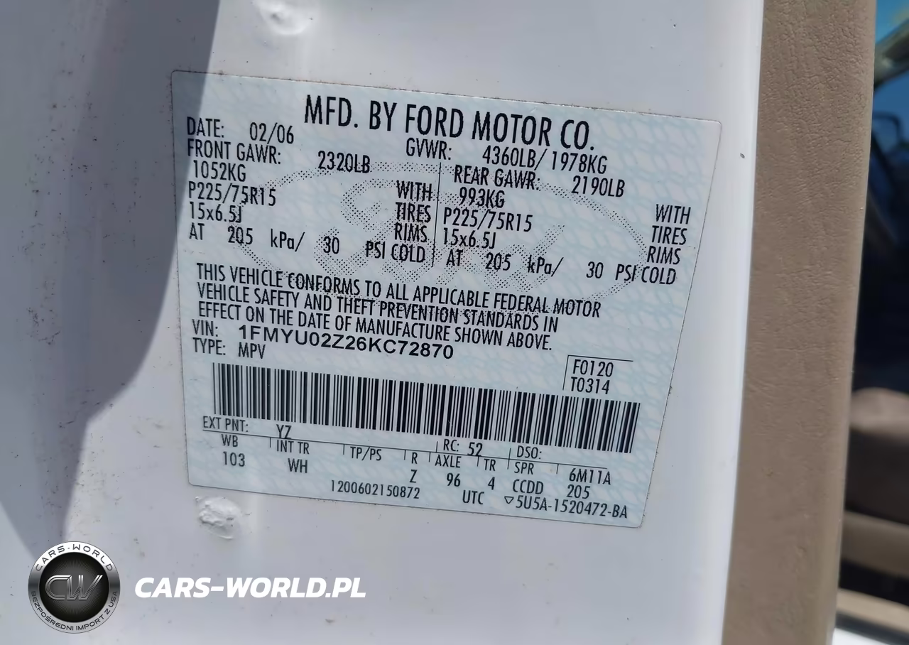 2006 Ford Escape Xls-Xls Manual VIN:1FMYU02Z26KC72870 - 9