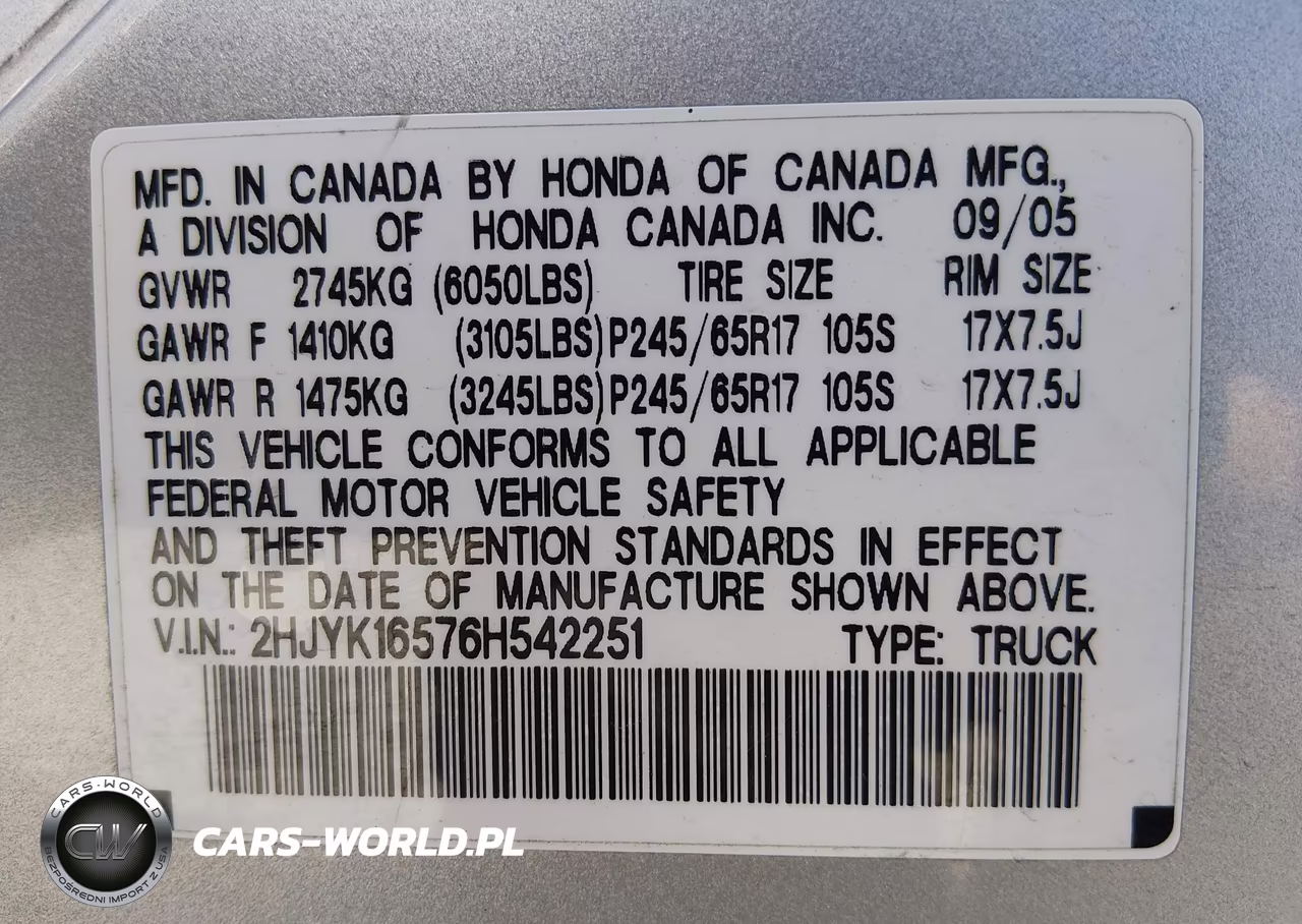 2006 Honda Ridgeline Rtl VIN:2HJYK16576H542251 - 9