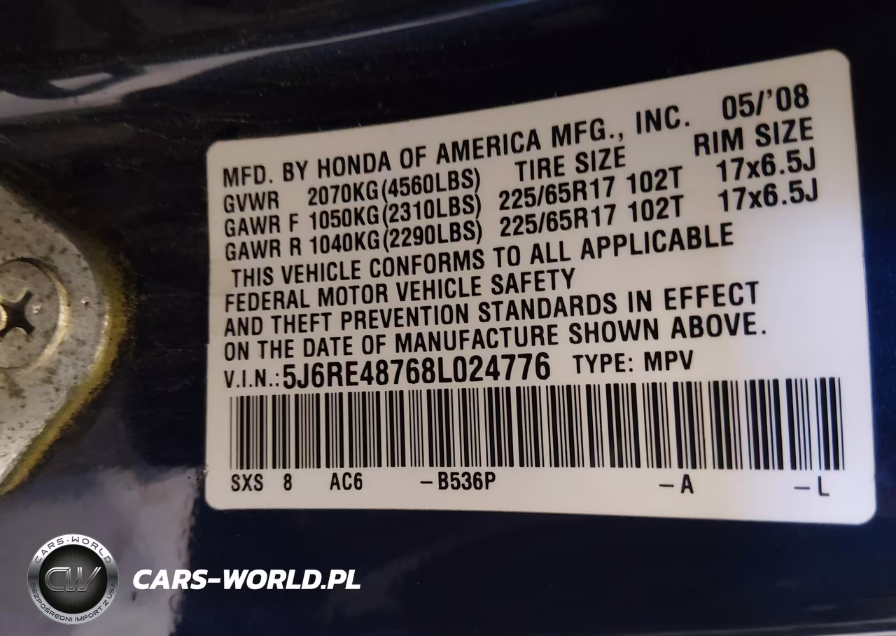 2008 Honda Cr-V Ex-L VIN:5J6RE48768L024776 - 9