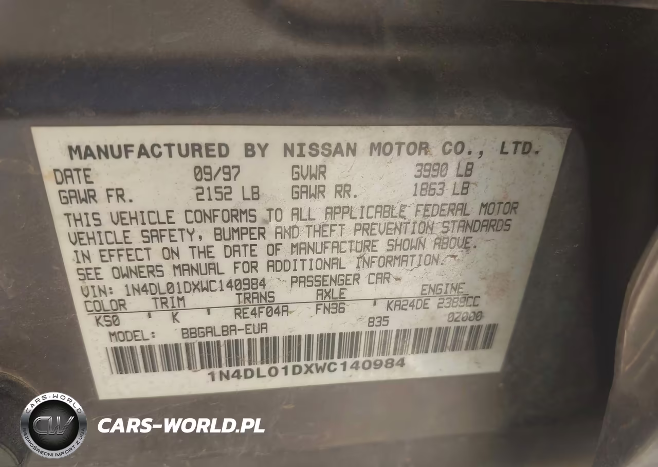 1998 Nissan Altima Gle-Gxe-Se-Xe VIN:1N4DL01DXWC140984 - 9