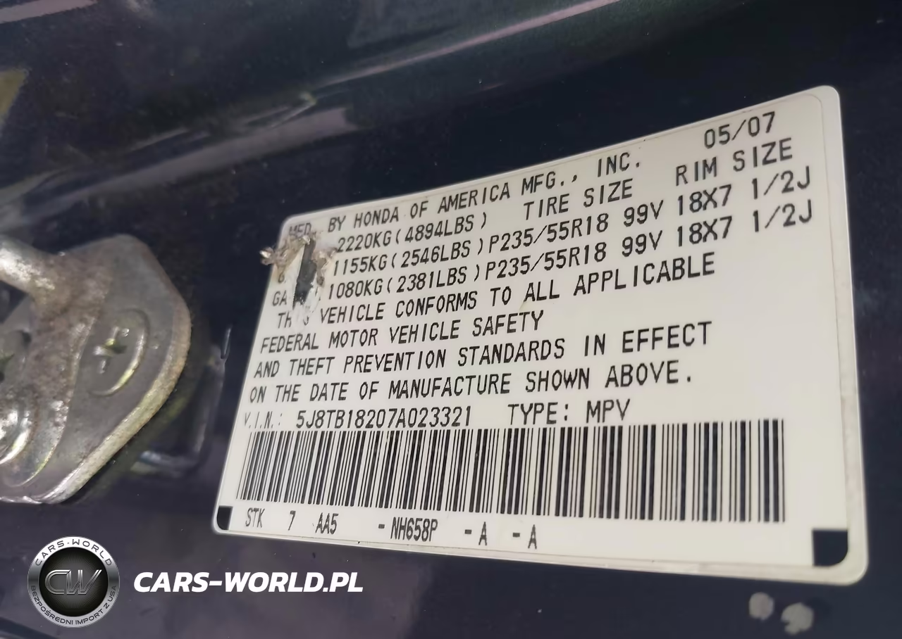 2007 Acura Rdx VIN:5J8TB18207A023321 - 9