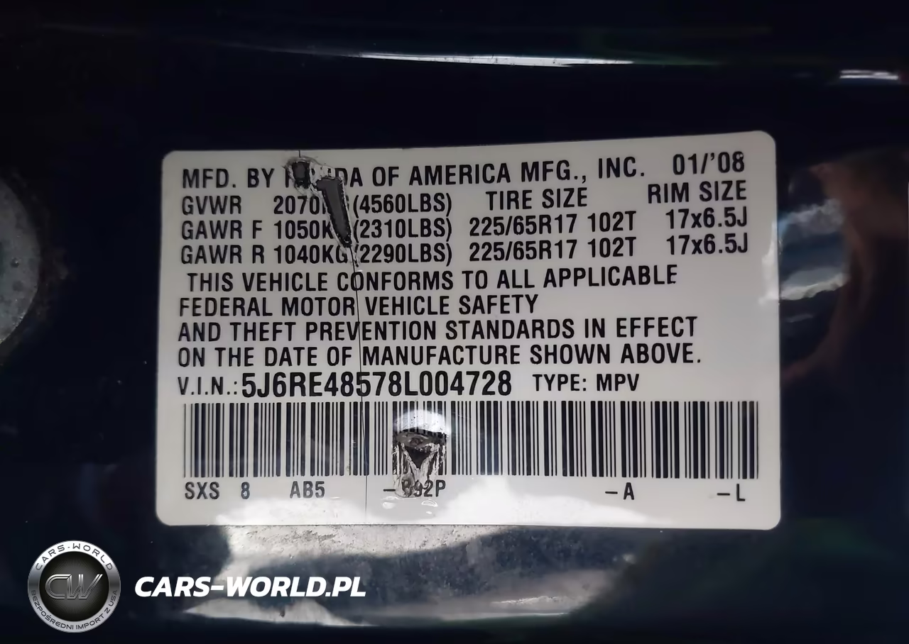 2008 Honda Cr-V Ex VIN:5J6RE48578L004728 - 9