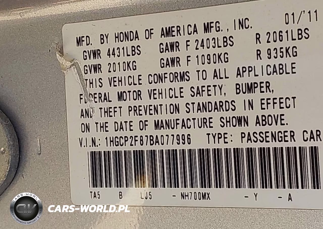 2011 Honda Accord 2.4 Ex-L VIN:1HGCP2F87BA077996 - 9