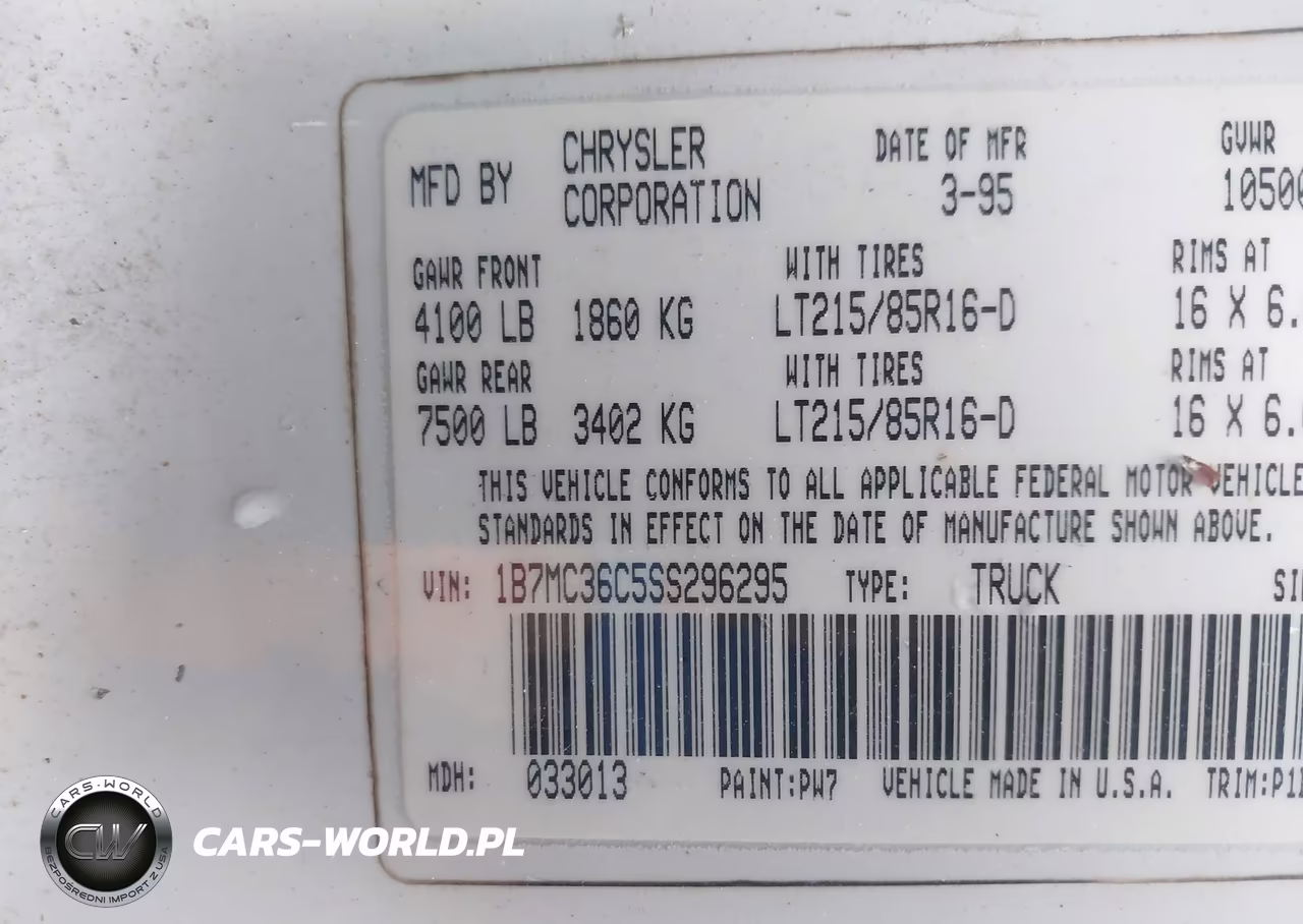 1995 Dodge Ram 3500 VIN:1B7MC36C5SS296295 - 9