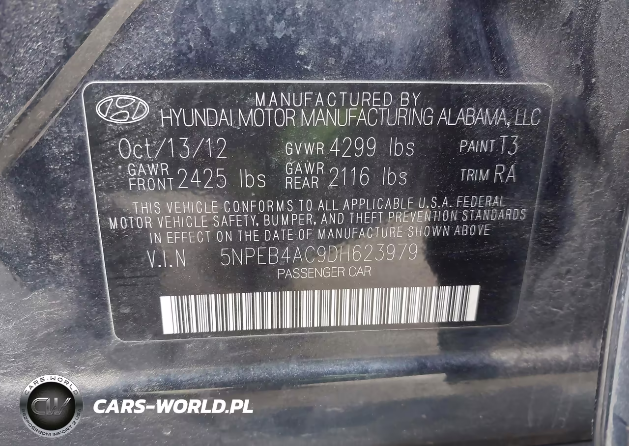 2013 Hyundai Sonata Gls VIN:5NPEB4AC9DH623979 - 9
