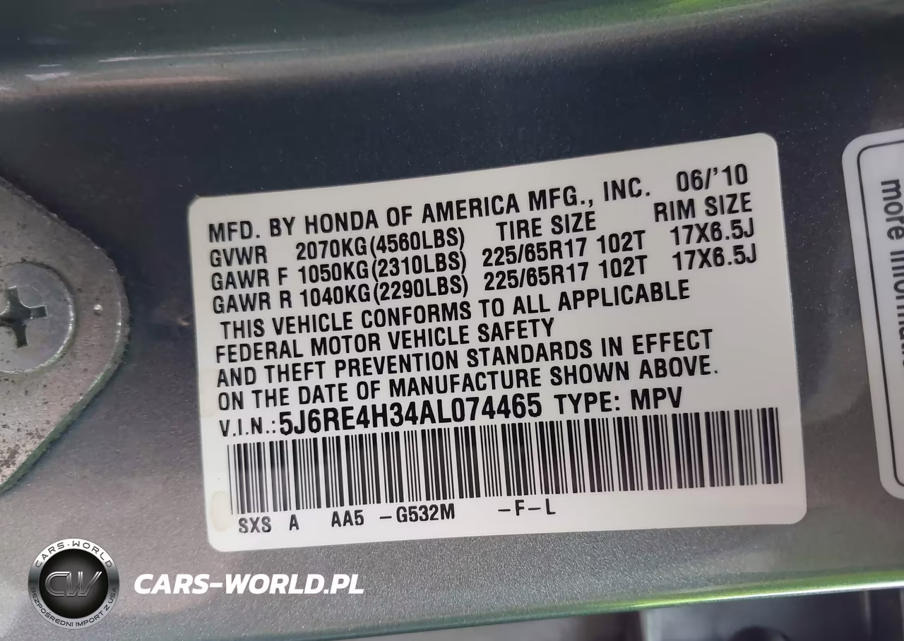 2010 Honda Cr-V Lx VIN:5J6RE4H34AL074465 - 9