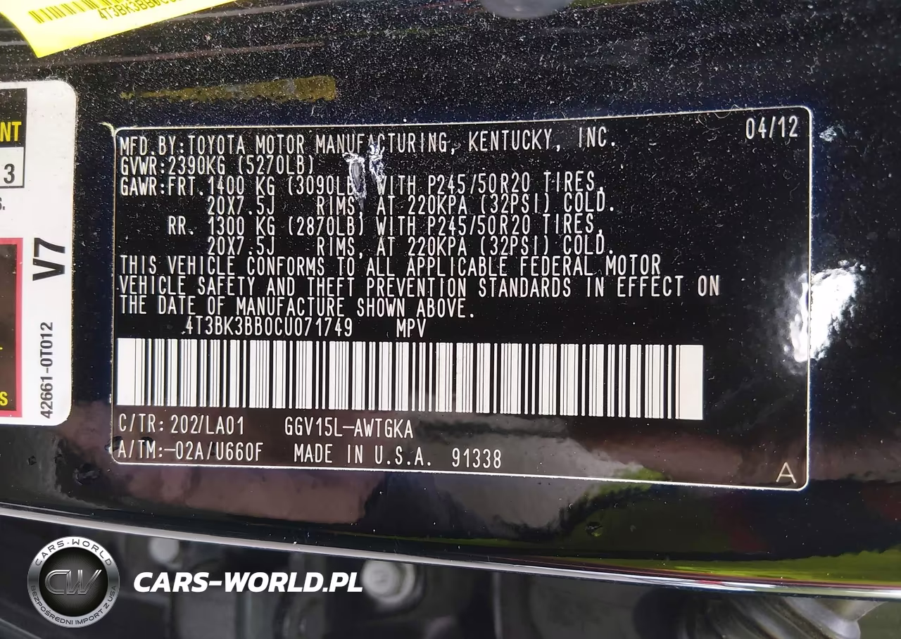2012 Toyota Venza Limited V6 VIN:4T3BK3BB0CU071749 - 9