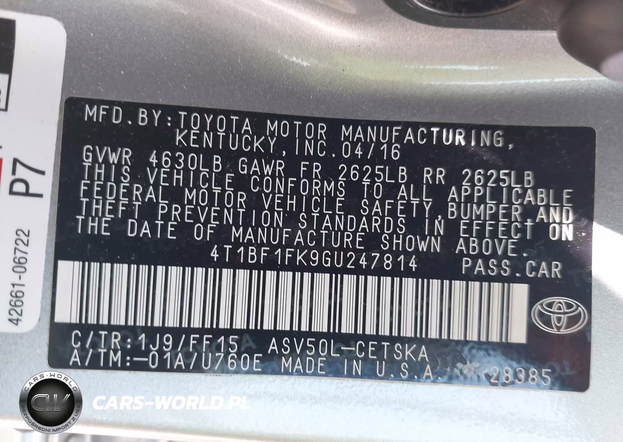 2016 Toyota Camry Se VIN:4T1BF1FK9GU247814 - 9