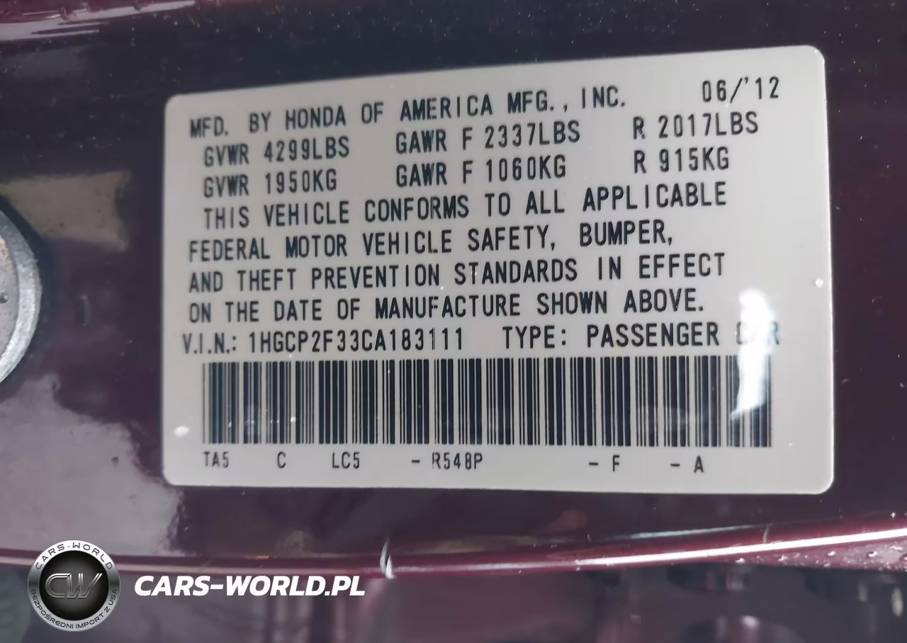 2012 Honda Accord 2.4 Lx VIN:1HGCP2F33CA183111 - 9