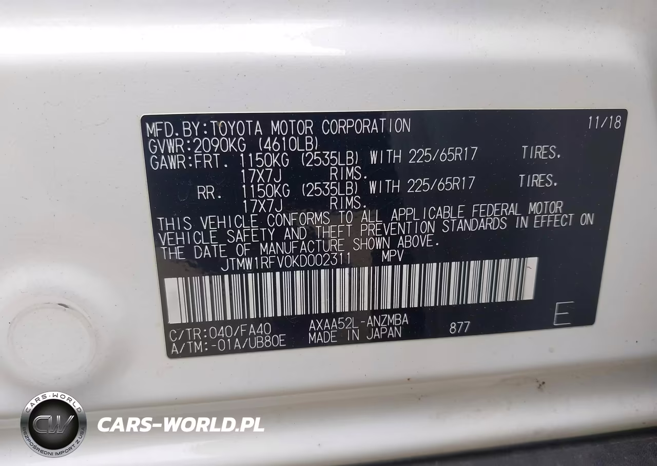 2019 Toyota Rav4 Xle VIN:JTMW1RFV0KD002311 - 9