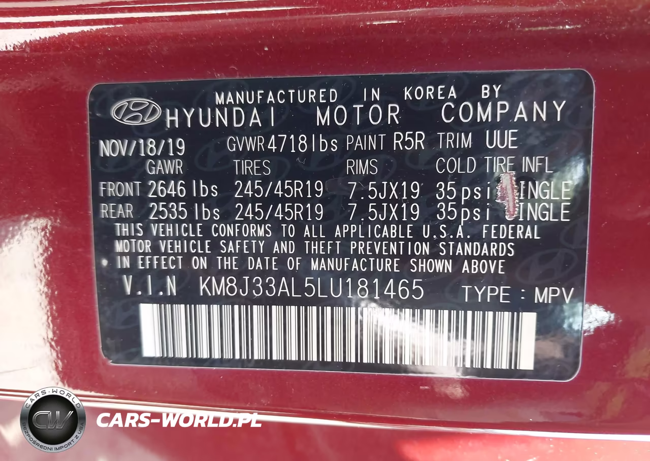 2020 Hyundai Tucson Sport VIN:KM8J33AL5LU181465 - 9