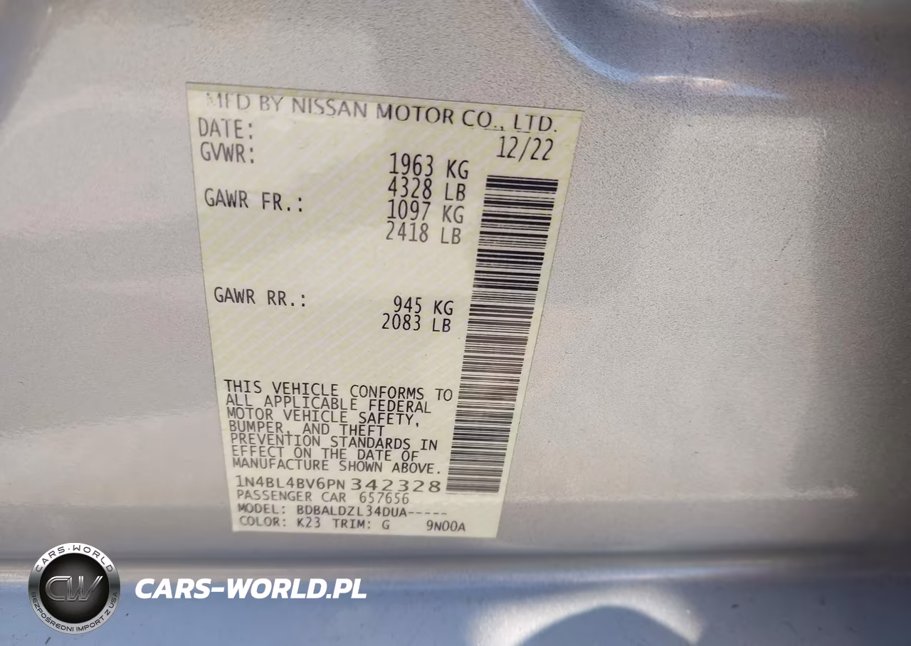 2023 Nissan Altima S Fwd VIN:1N4BL4BV6PN342328 - 9