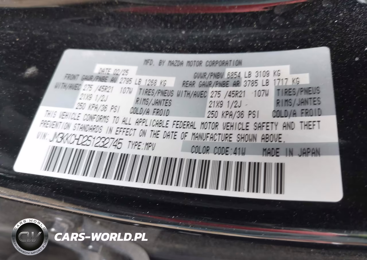 2025 Mazda Cx-90 3.3 Turbo Premium Sport VIN:JM3KKCHD2S1232745 - 9