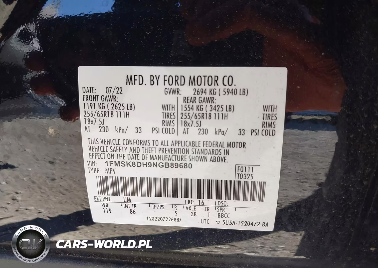 2022 Ford Explorer Xlt VIN:1FMSK8DH9NGB89680 - 9