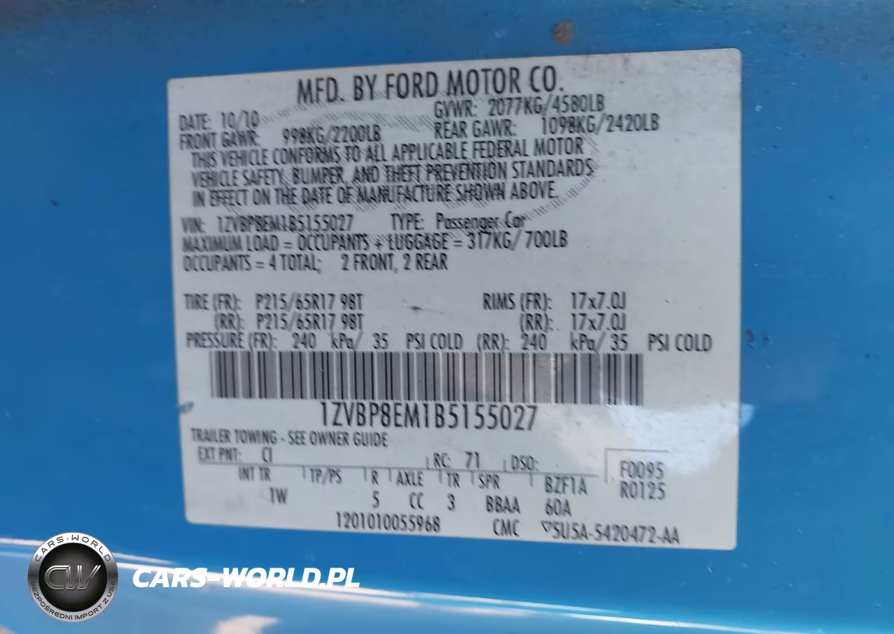 2011 Ford Mustang V6 VIN:1ZVBP8EM1B5155027 - 9