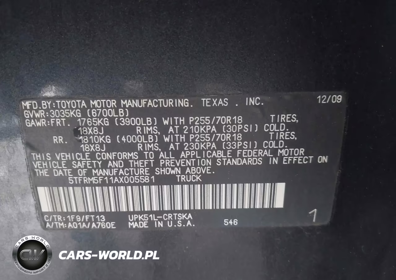 2010 Toyota Tundra Grade 4.6L V8 VIN:5TFRM5F11AX005581 - 9