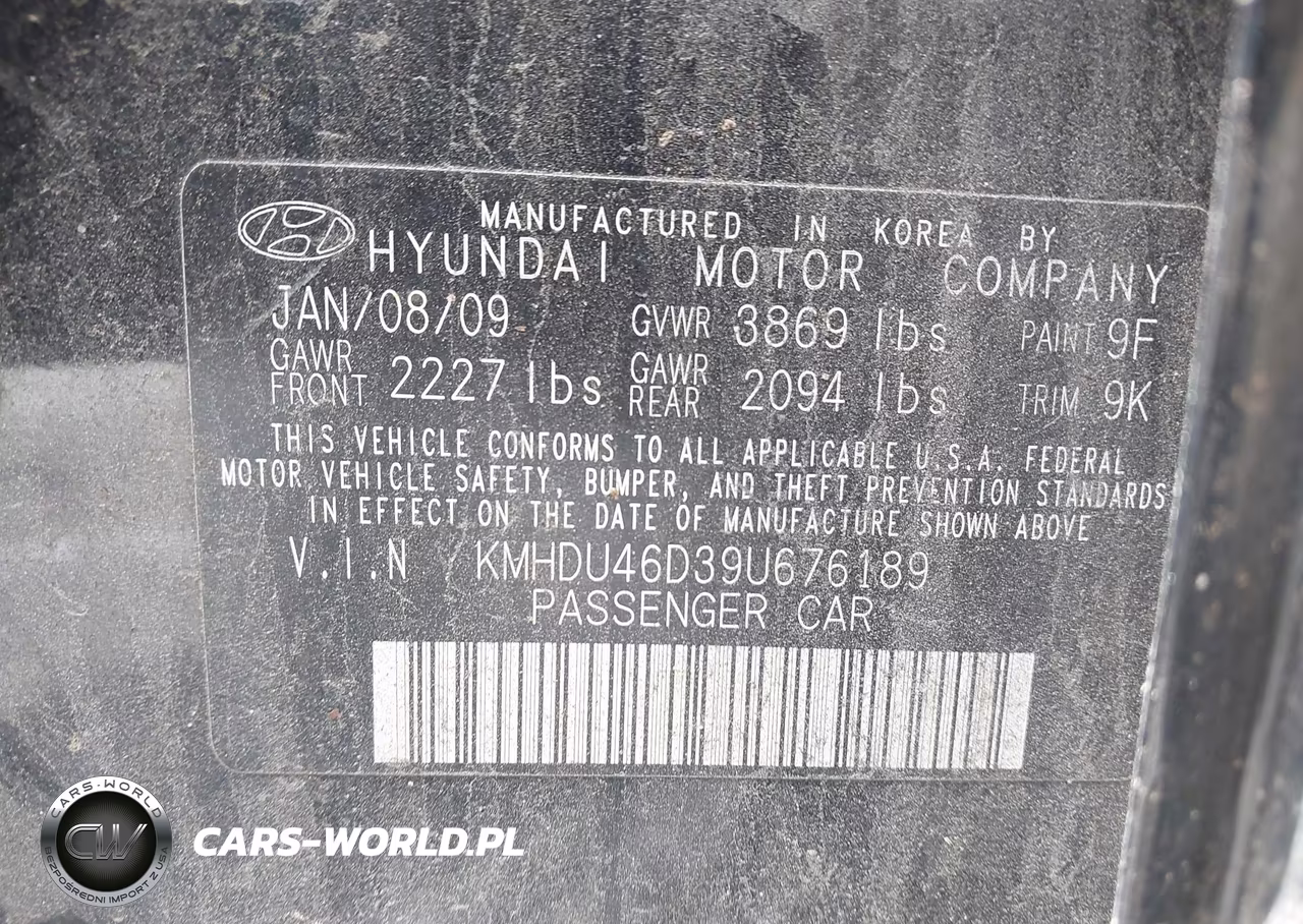 2009 Hyundai Elantra Gls VIN:KMHDU46D39U676189 - 9