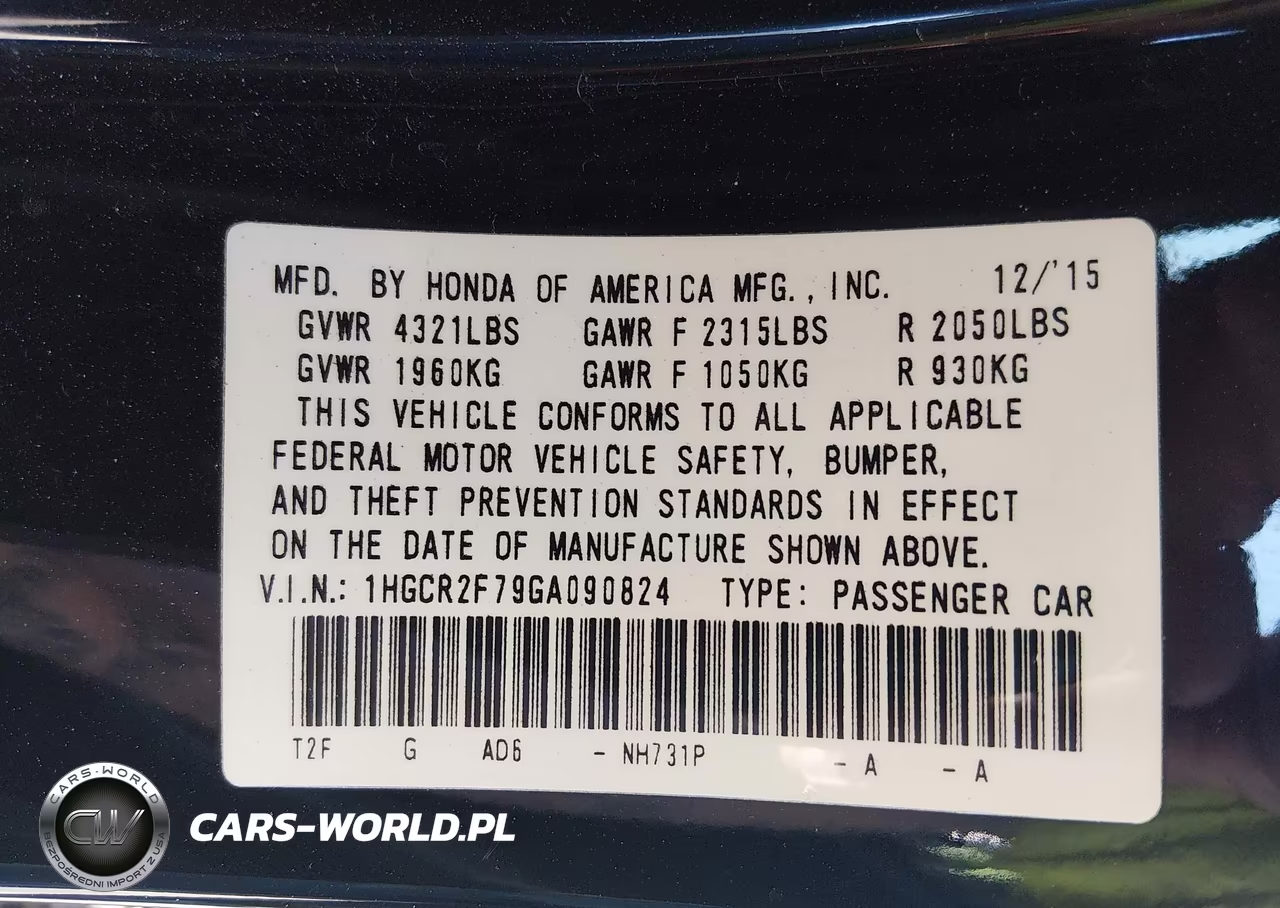 2016 Honda Accord Ex VIN:1HGCR2F79GA090824 - 9