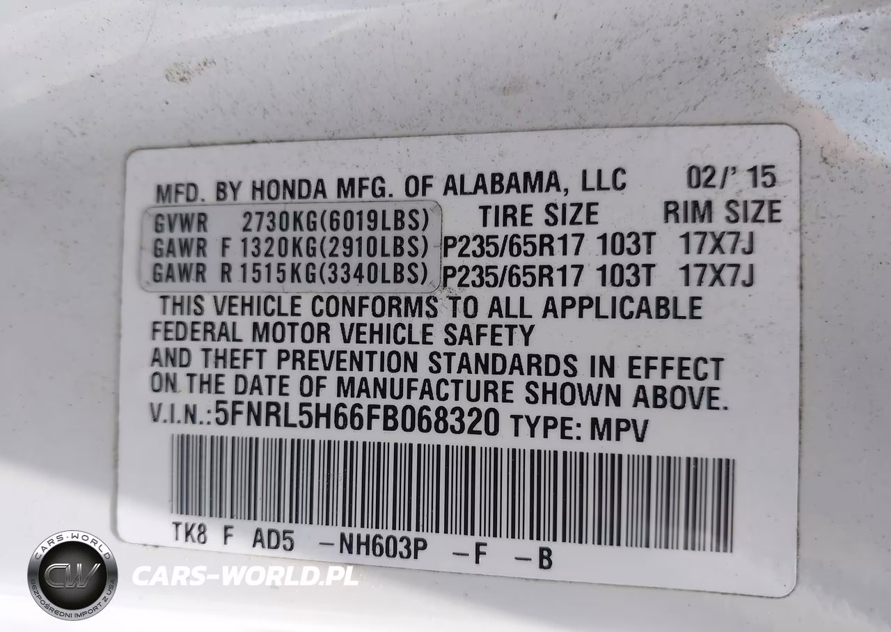 2015 Honda Odyssey Ex-L VIN:5FNRL5H66FB068320 - 9
