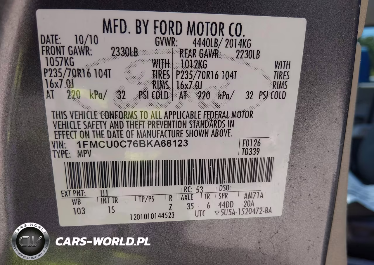 2011 Ford Escape Xls VIN:1FMCU0C76BKA68123 - 9