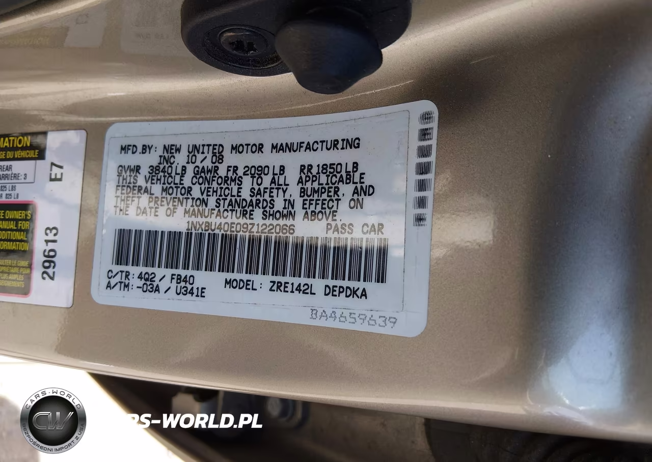 2009 Toyota Corolla Le VIN:1NXBU40E09Z122066 - 9