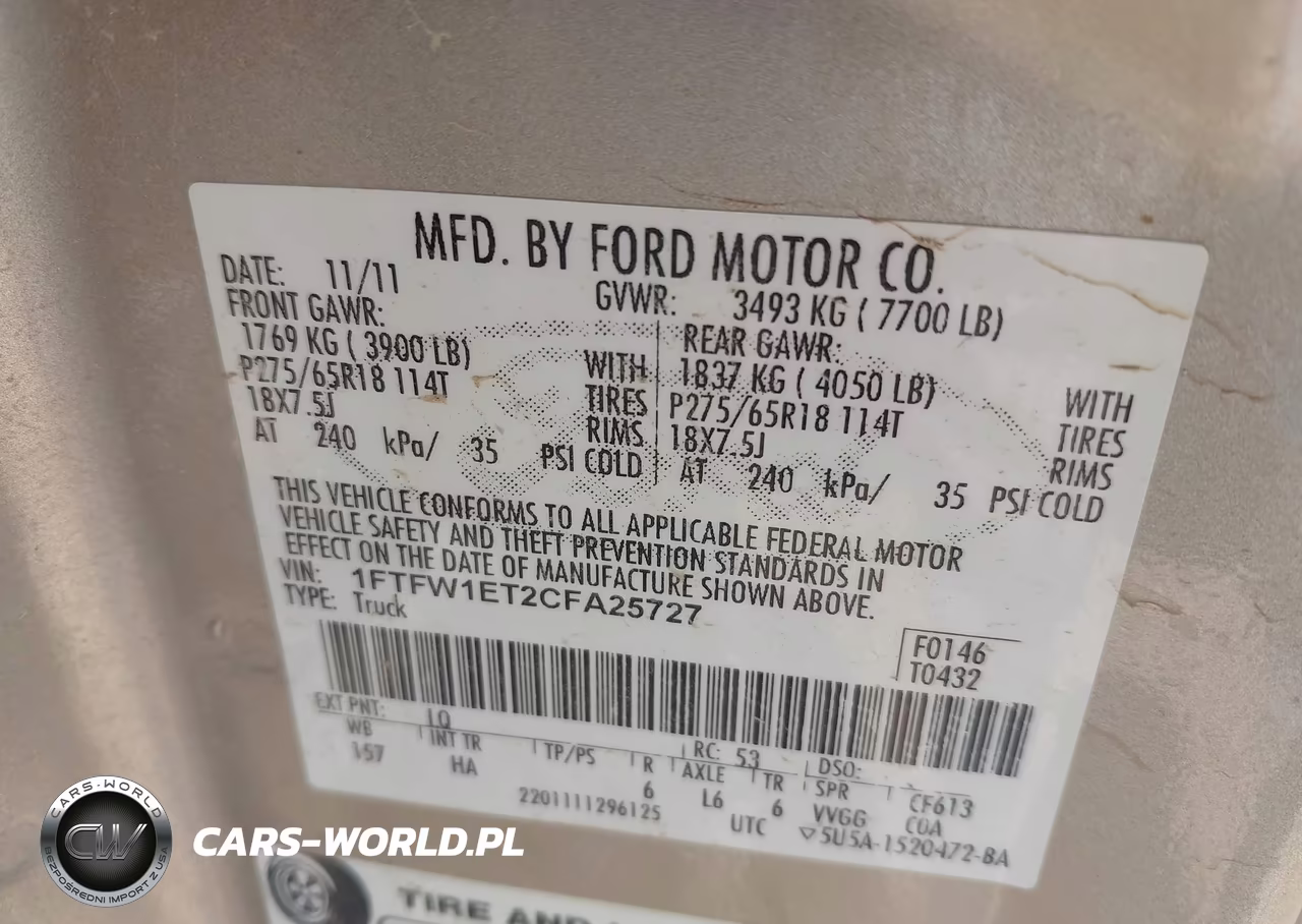 2012 Ford F-150 Lariat VIN:1FTFW1ET2CFA25727 - 9
