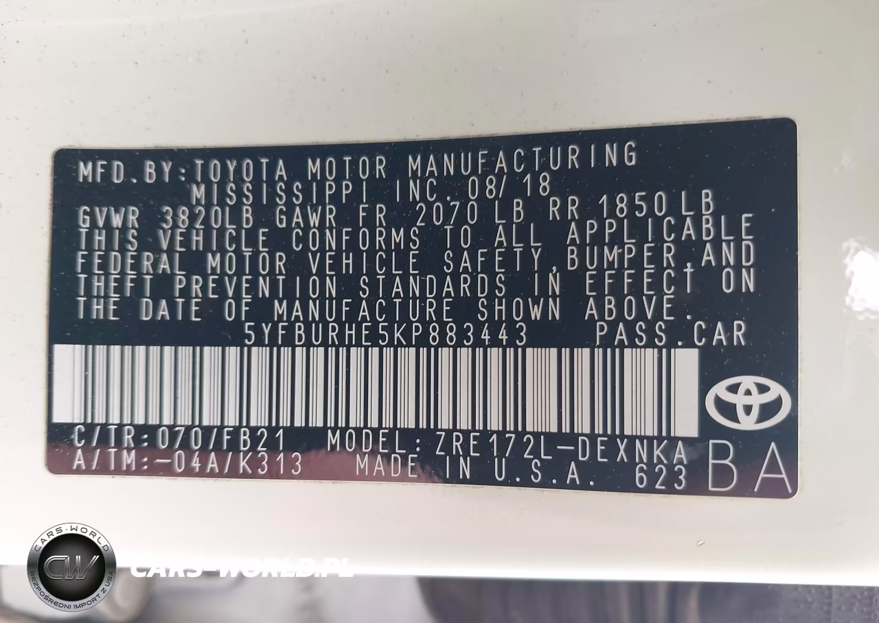 2019 Toyota Corolla Le VIN:5YFBURHE5KP883443 - 9