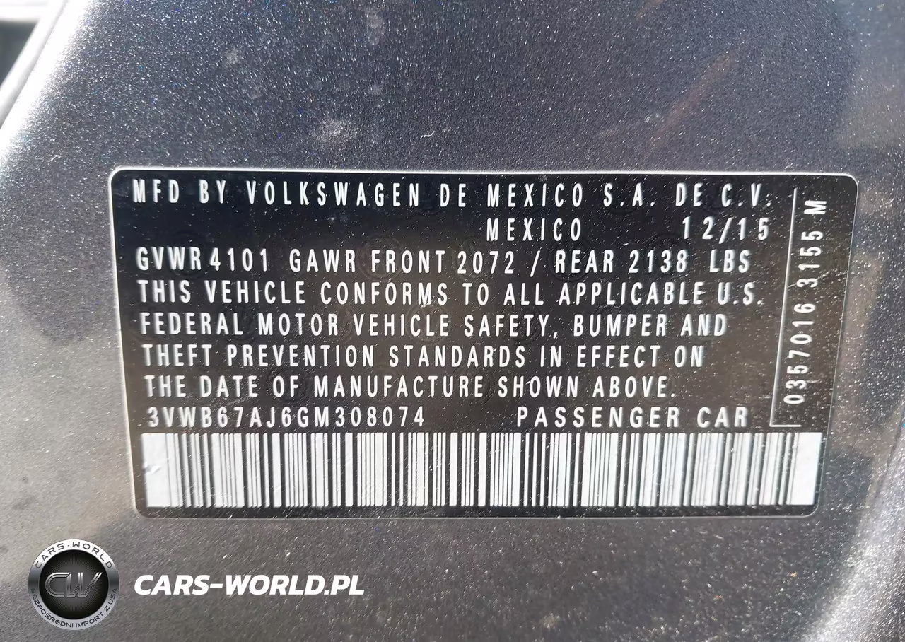 2016 Volkswagen Jetta 1.4T Se VIN:3VWB67AJ6GM308074 - 9