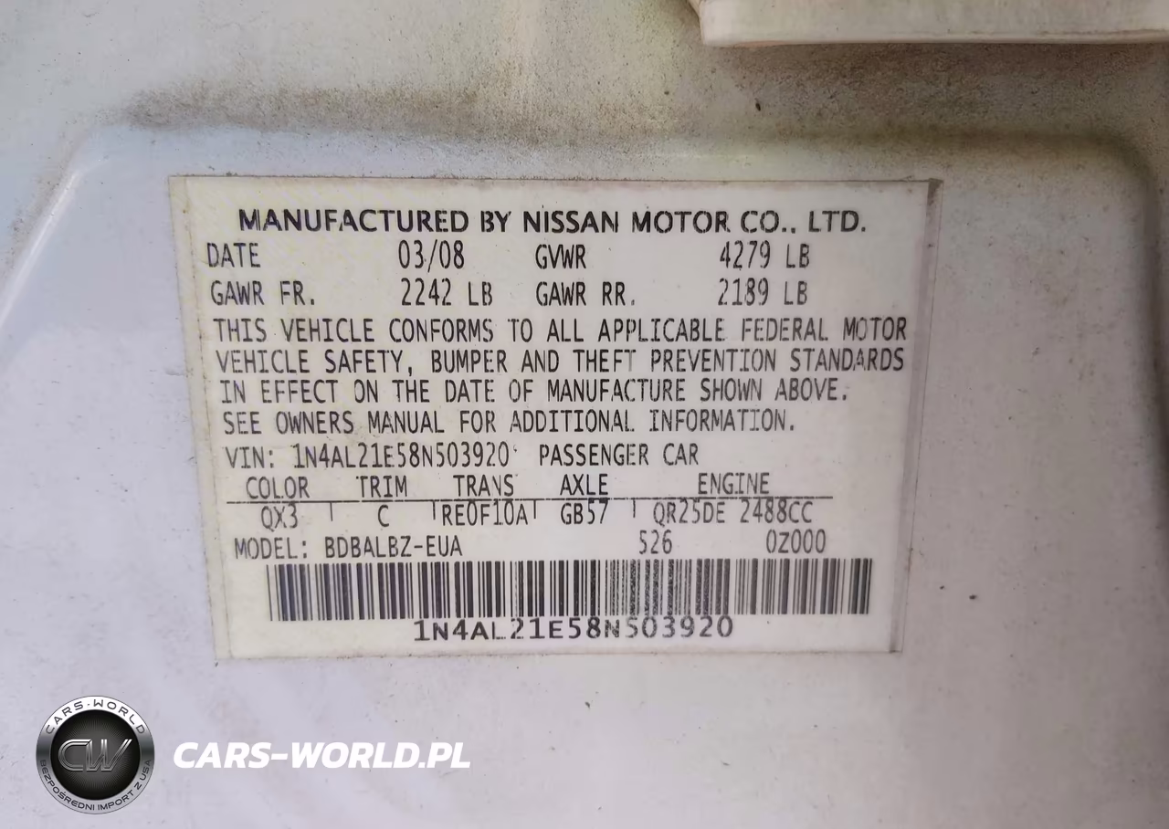 2008 Nissan Altima 2.5 S VIN:1N4AL21E58N503920 - 9