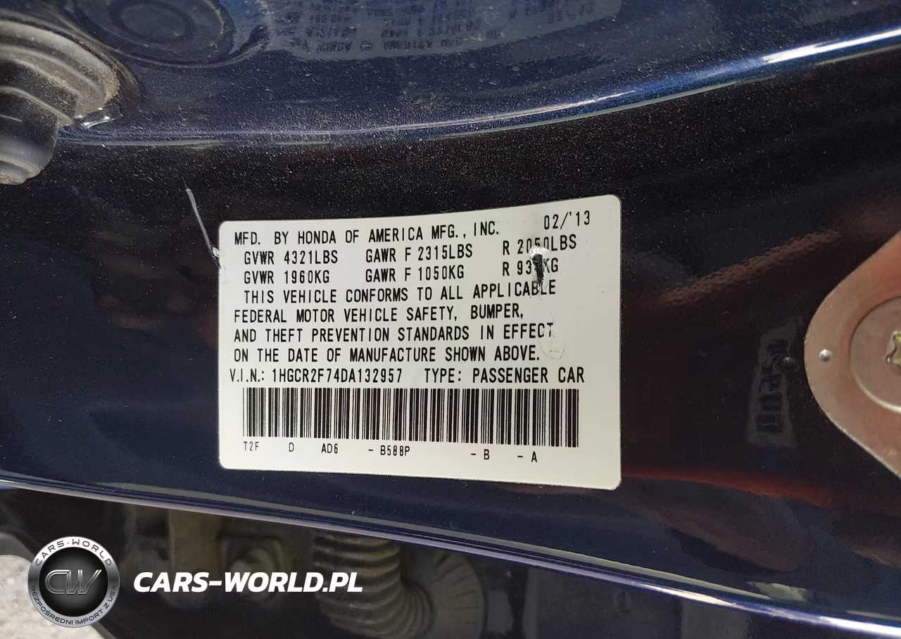 2013 Honda Accord Ex VIN:1HGCR2F74DA132957 - 9