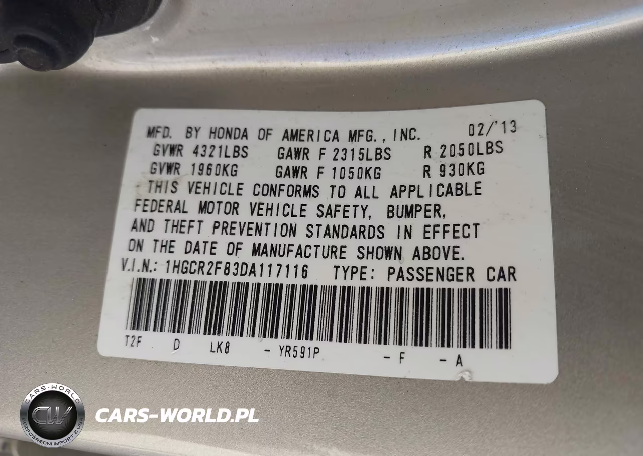2013 Honda Accord Ex-L VIN:1HGCR2F83DA117116 - 9