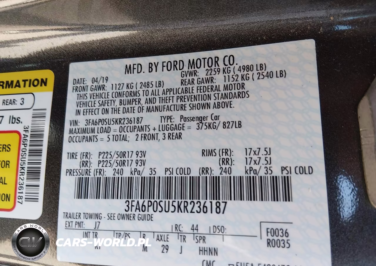 2019 Ford Fusion Energi Titanium VIN:3FA6P0SU5KR236187 - 9