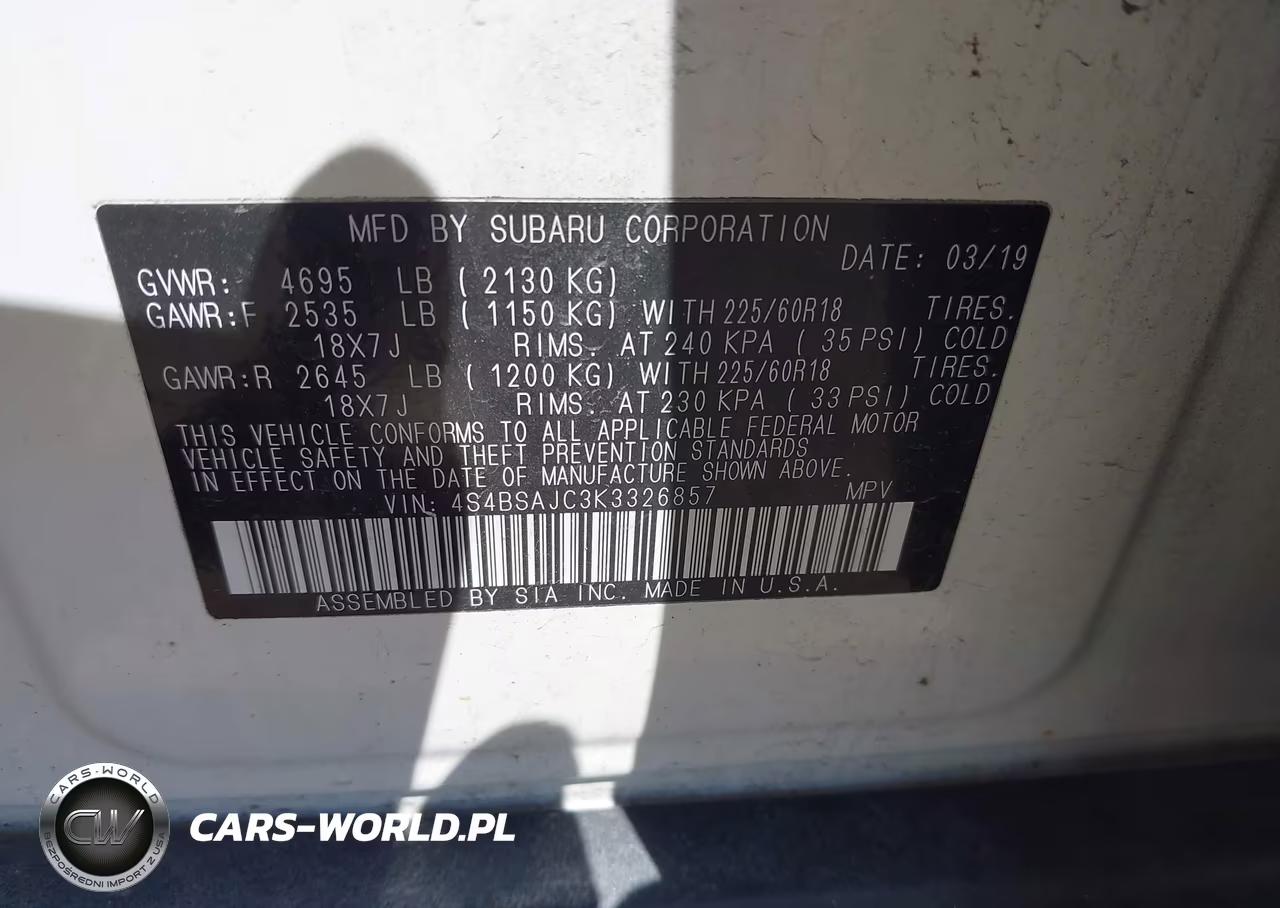 2019 Subaru Outback 2.5I Limited VIN:4S4BSAJC3K3326857 - 9