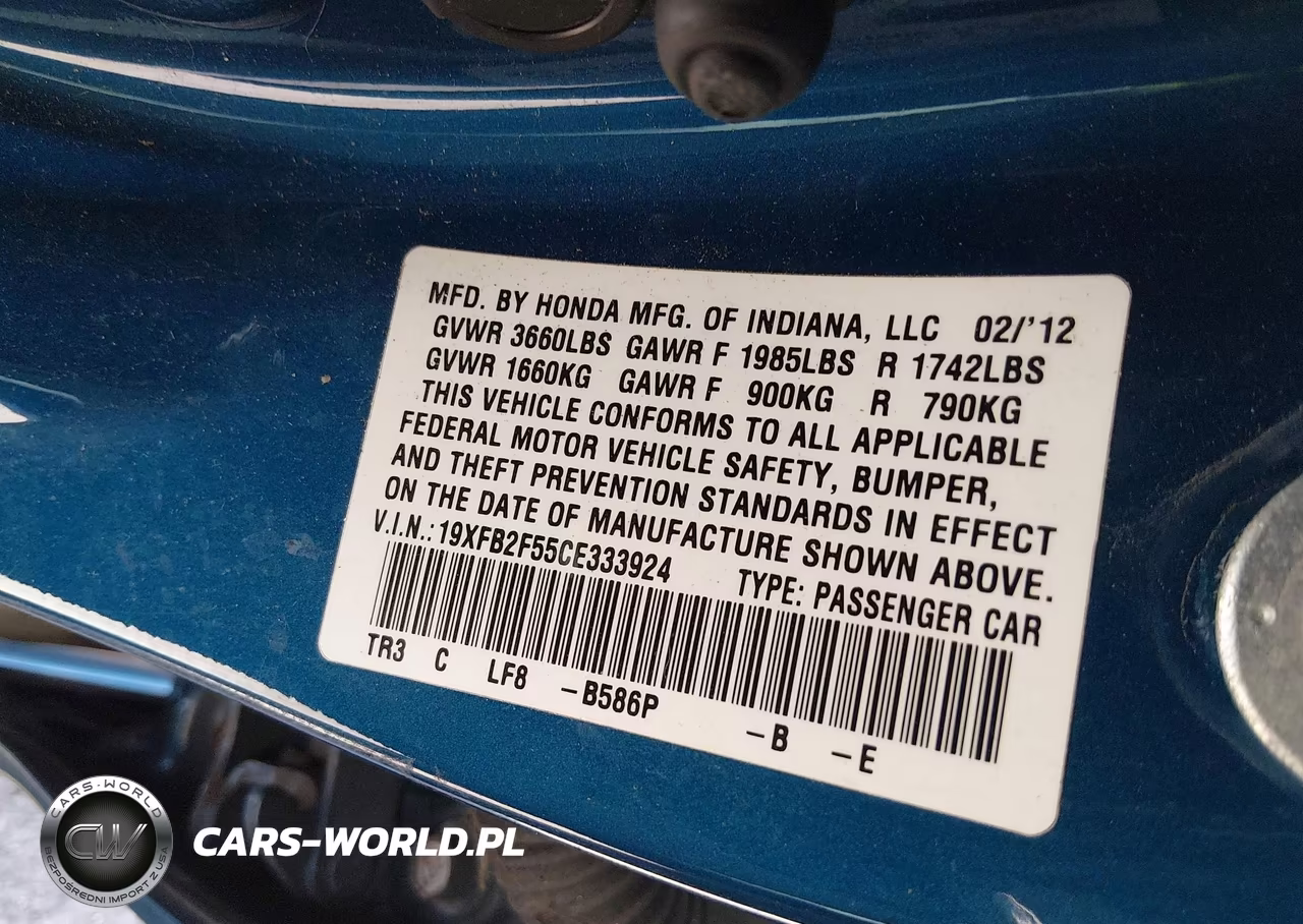 2012 Honda Civic Lx VIN:19XFB2F55CE333924 - 9