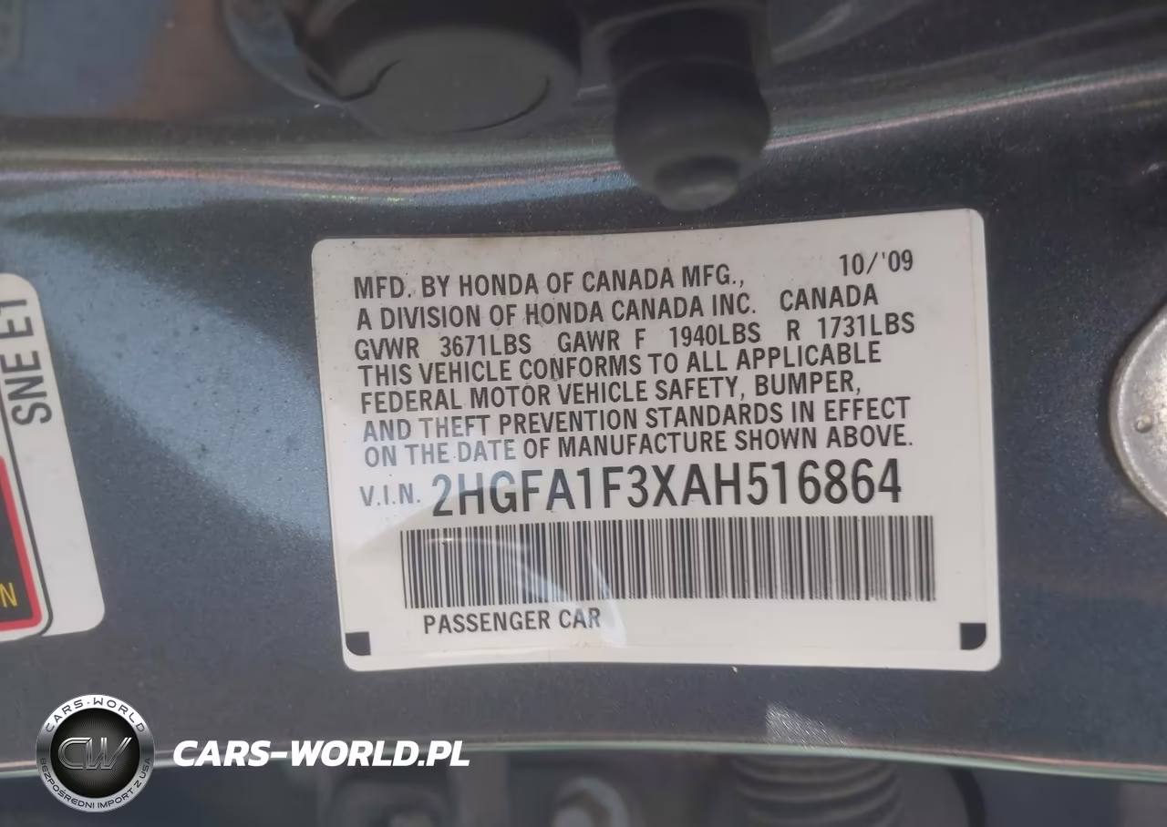 2010 Honda Civic Vp VIN:2HGFA1F3XAH516864 - 9