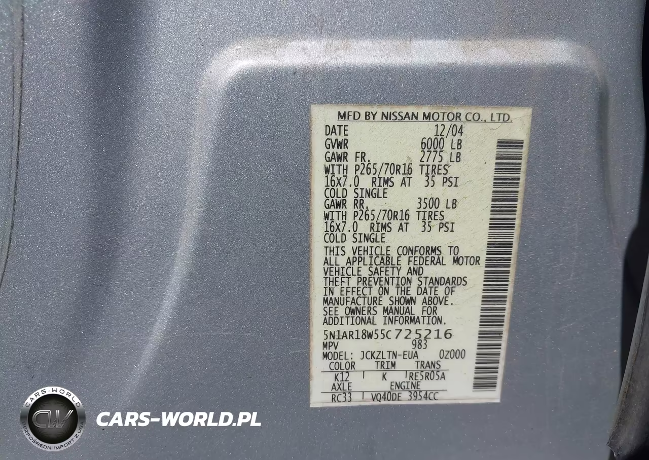 2005 Nissan Pathfinder Se VIN:5N1AR18W55C725216 - 9