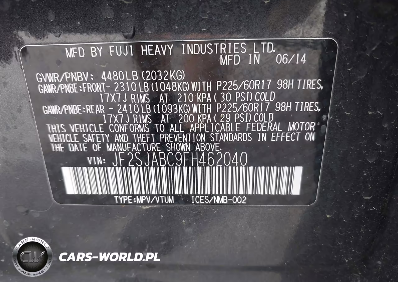 2015 Subaru Forester 2.5I VIN:JF2SJABC9FH462040 - 9