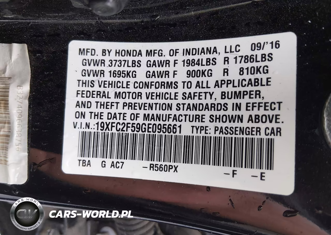 2016 Honda Civic Lx VIN:19XFC2F59GE095661 - 9