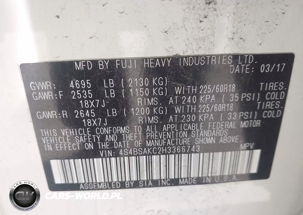 2017 Subaru Outback 2.5I Limited VIN:4S4BSAKC2H3366743 - 9