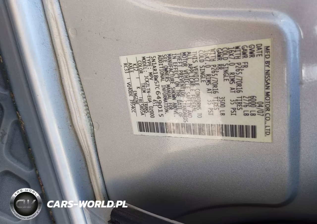 2007 Nissan Pathfinder Se VIN:5N1AR18W57C649015 - 9