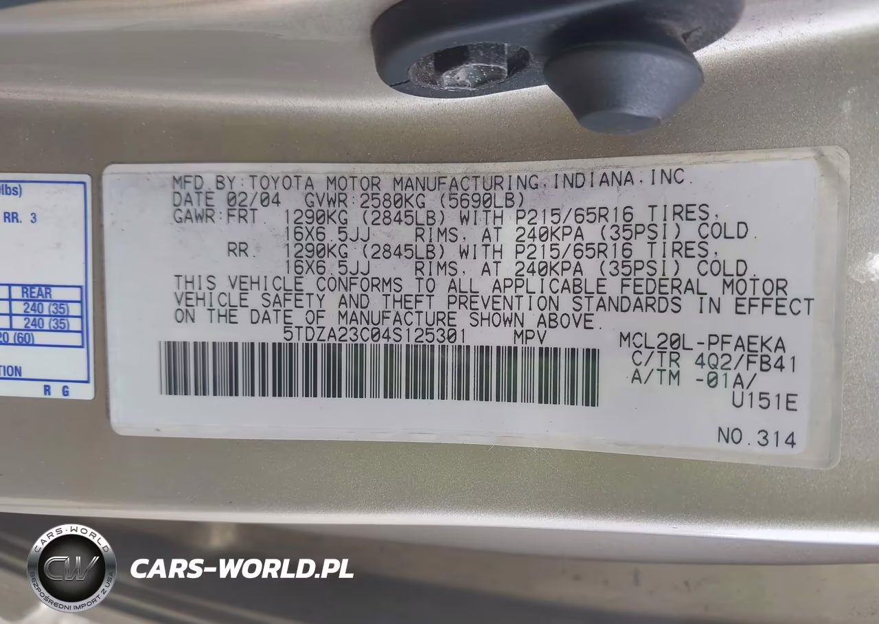 2004 Toyota Sienna Le VIN:5TDZA23C04S125301 - 9