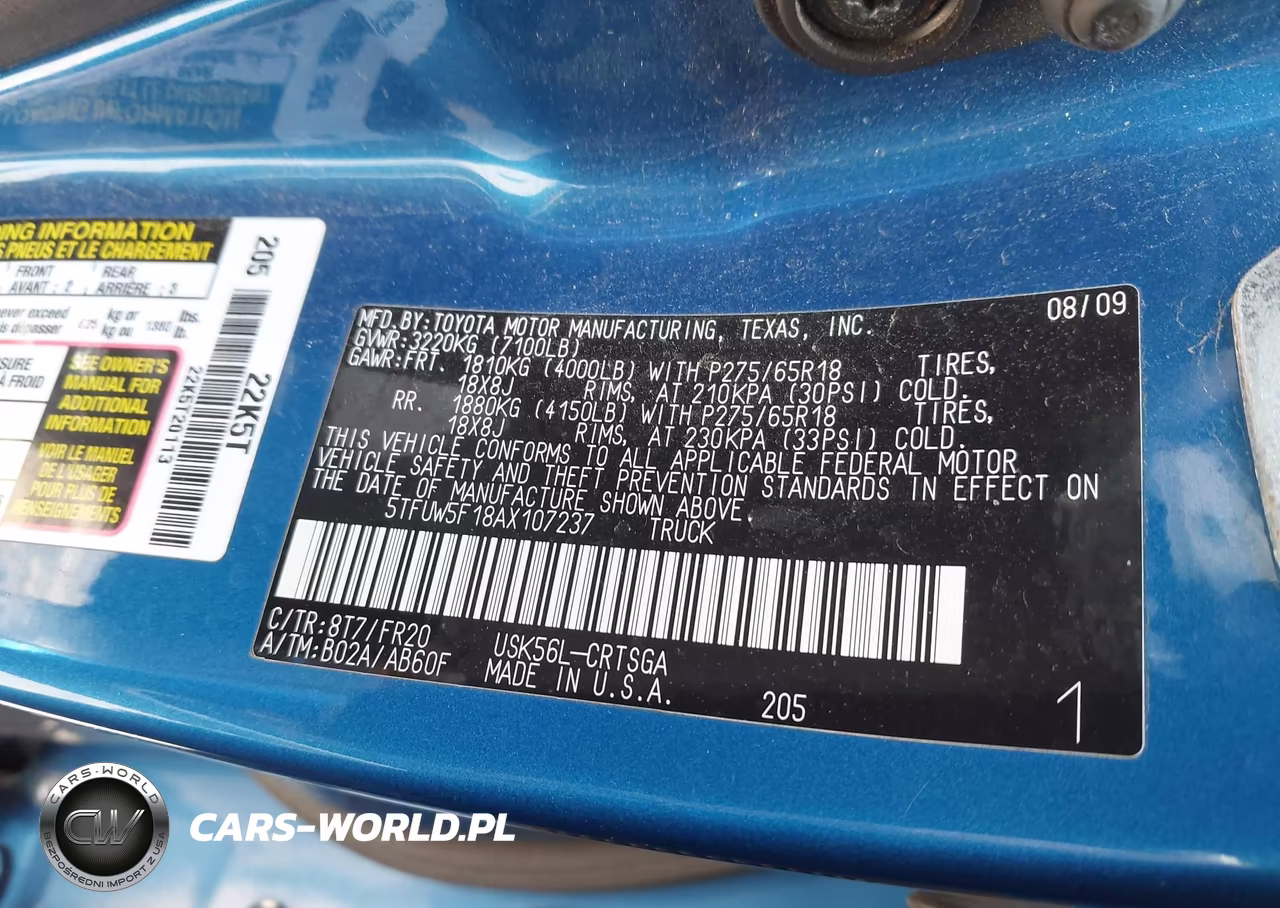 2010 Toyota Tundra Grade 5.7L V8 VIN:5TFUW5F18AX107237 - 9