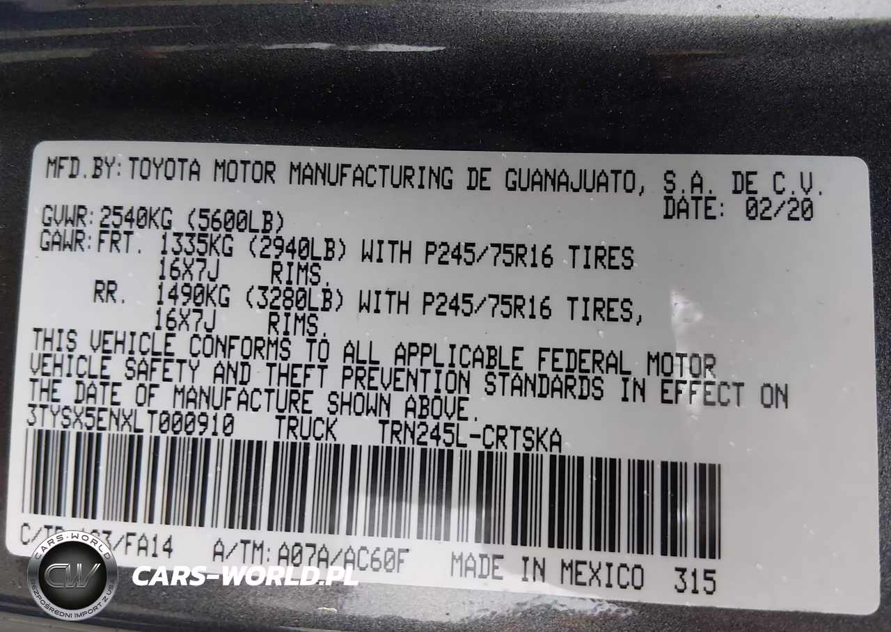 2020 Toyota Tacoma Sr VIN:3TYSX5ENXLT000910 - 9