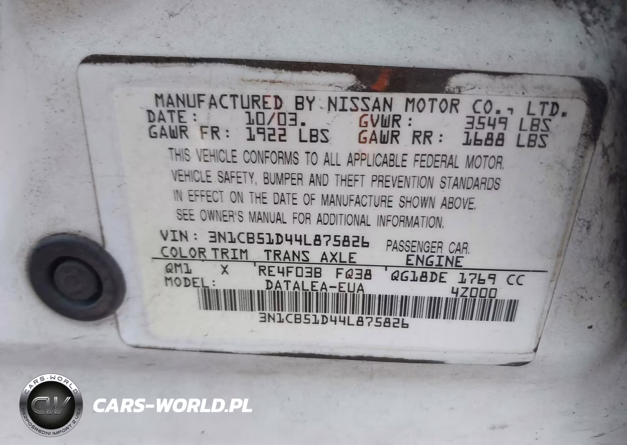 2004 Nissan Sentra 1.8S VIN:3N1CB51D44L875826 - 9
