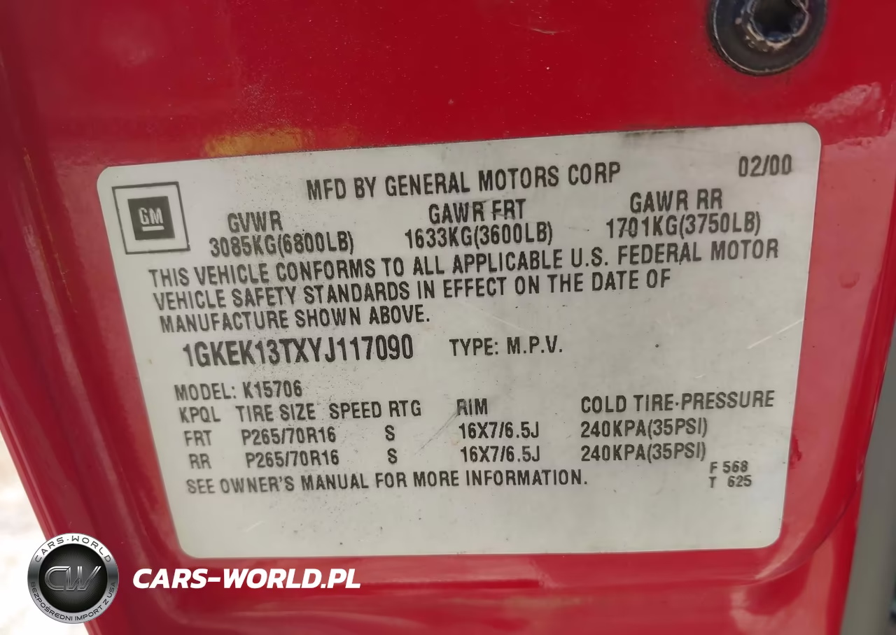 2000 GMC Yukon Slt VIN:1GKEK13TXYJ117090 - 9