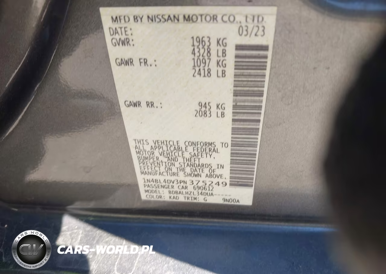 2023 Nissan Altima Sv Fwd VIN:1N4BL4DV3PN375249 - 9