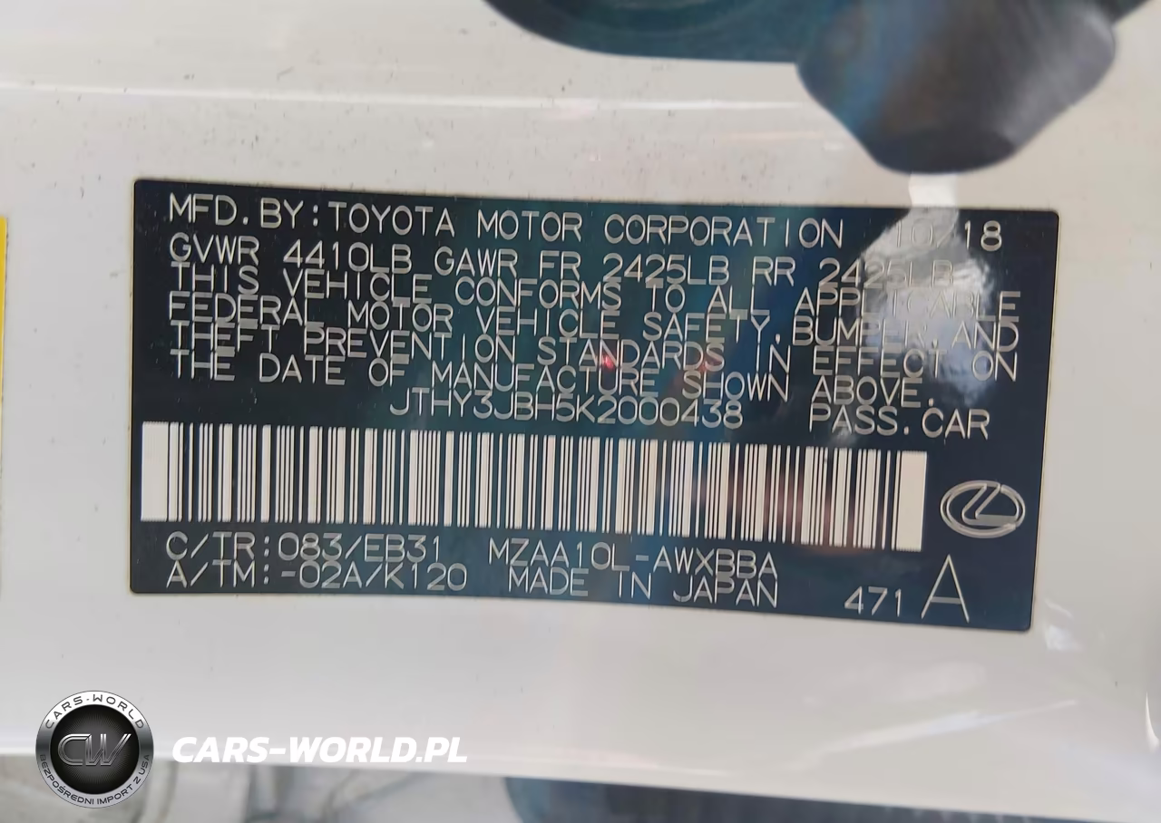 2019 Lexus Ux 200 F Sport VIN:JTHY3JBH5K2000438 - 9