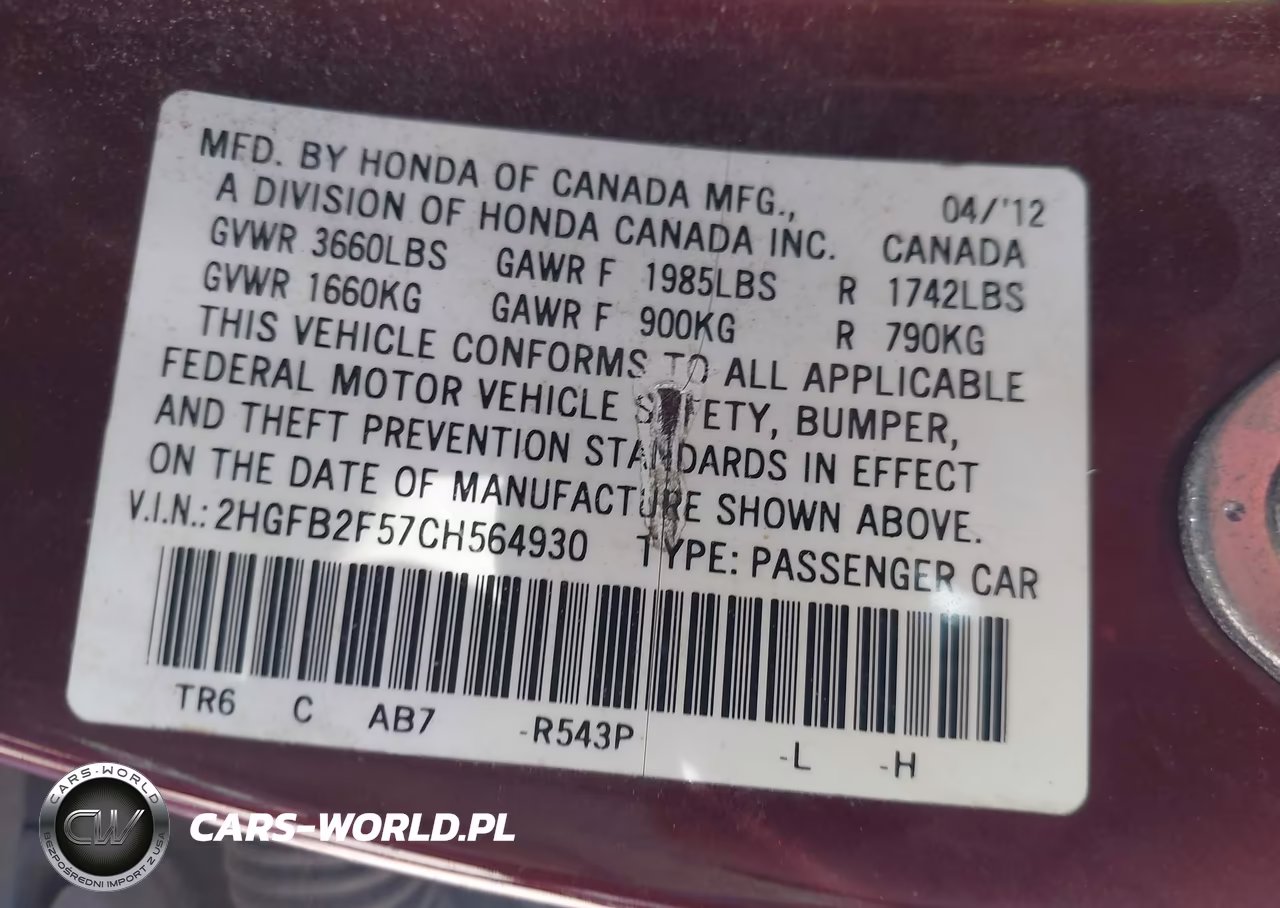 2012 Honda Civic Lx VIN:2HGFB2F57CH564930 - 9