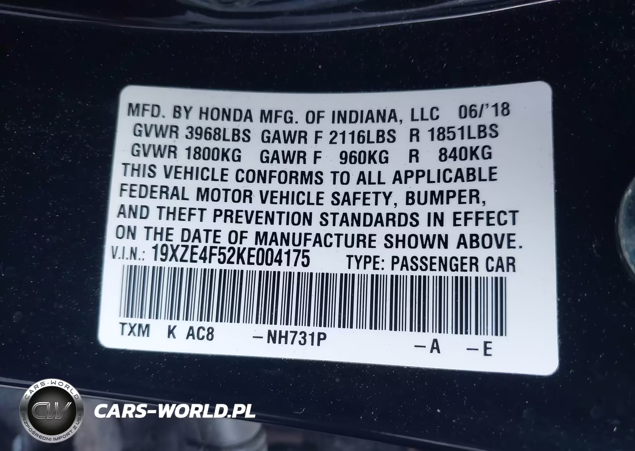 2019 Honda Insight Ex VIN:19XZE4F52KE004175 - 9