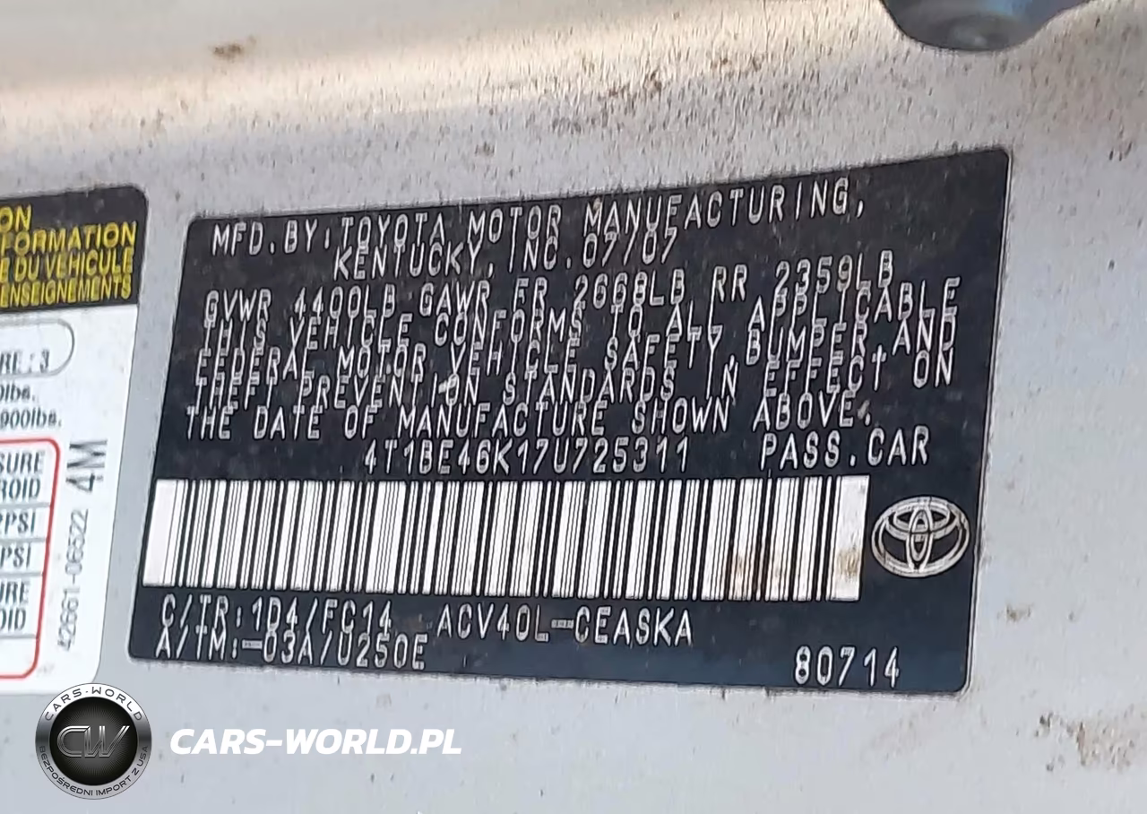 2007 Toyota Camry Se VIN:4T1BE46K17U725311 - 9